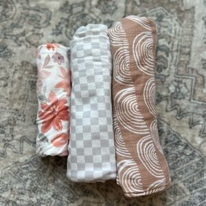 Set of Three Patterned Swaddle Blankets
